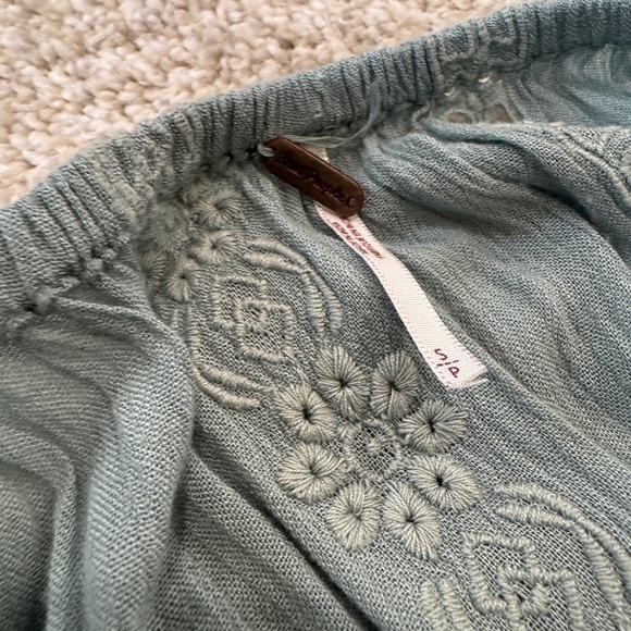 Free People Seafoam Green Embroidered Boho Tunic Dress Open Back Size SP - Picture 10 of 11